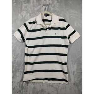 Polo Ralph Lauren Mens Large White Green Striped Pique Short Sleeve Polo Shirt